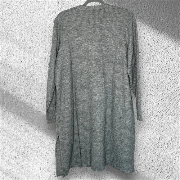 Dennis by Dennis Basso Ribbed Longline Gray Cardigan  1X Minimalistic Neutral - Picture 2 of 13